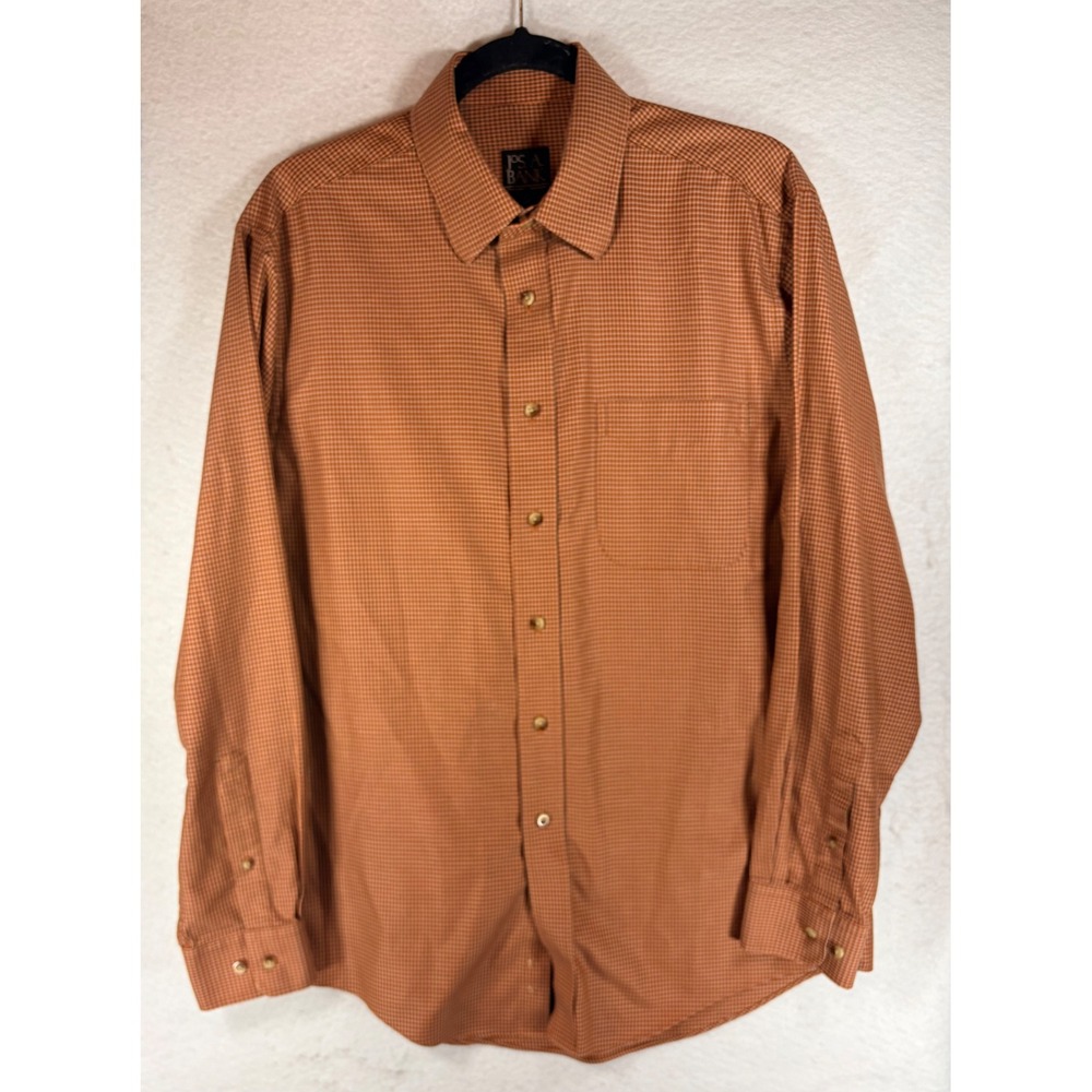 Jos. A. Bank Traveler's Collection Tailored Fit Orange Gingham Cotton Shirt‎ M